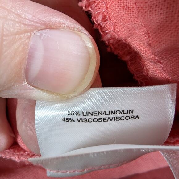 Anne Klein Dress Womens 16 Linen Blend Drawstring Waist Midi Coral Wedding Party - Picture 8 of 10